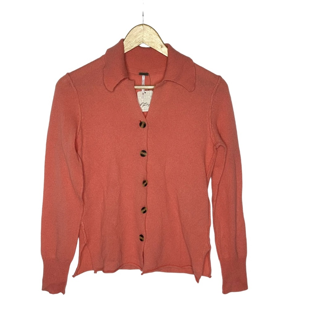 Last Day NWT Free People 100% Cashmere Paloma Cardi coral - Picture 5 of 16